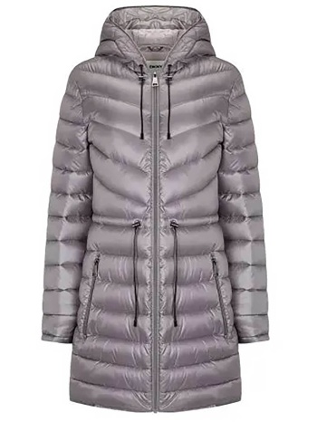 dkny γυναικείο μπουφάν καπιτονέ με κουκούλα - dlempv38 γκρι