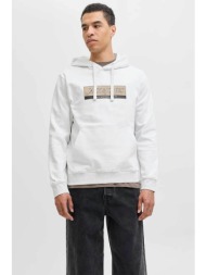 jack & jones ανδρική μπλούζα φούτερ με κουκούλα και λογότυπο στο στήθος - 12283934 λευκό
