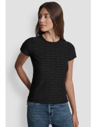 dkny γυναικεία μπλούζα με all-over logo print μονόχρωμη - dj5t1571 μαύρο