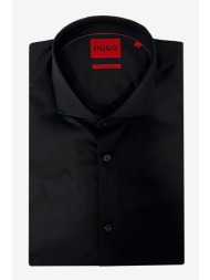 hugo boss ανδρικό βαμβακερό πουκάμισο μονόχρωμο με στρογγυλεμένο τελείωμα `kason` - 50482056 μαύρο