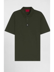hugo boss ανδρική μπλούζα πόλο μονόχρωμη με logo patch regular fit `deabono` - 50517638 χακί