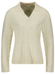 gerry weber γυναικείο πουλόβερ με γιακά και cable knit pattern regular fit - 190037-57026 κρέμ
