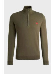hugo boss ανδρικό πουλόβερ με 1/2 φερμουάρ και logo patch regular fit `san quintus` - 50474164 taupe