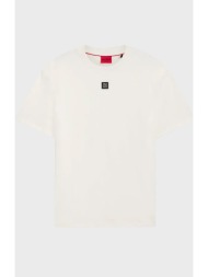 hugo boss ανδρικό βαμβακερό t-shirt μονόχρωμο με ανάγλυφο logo patch `dalile` - 50505201 λευκό