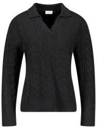 gerry weber γυναικείο πουλόβερ με γιακά και cable knit pattern regular fit - 190037-57026 μαύρο