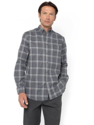 the bostonians ανδρικό πουκάμισο flannel button down με καρό σχέδιο και τσέπη με κεντημένο λογότυπο 