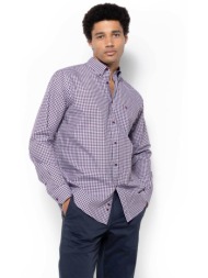 the bostonians ανδρικό πουκάμισο poplin button down με καρό σχέδιο και τσέπη με κεντημένο λογότυπο r