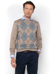 the bostonians ανδρικό πουλόβερ jacquard με γεωμετρικό σχέδιο regular fit - mr9030 μπεζ