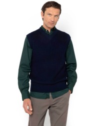 the bostonians ανδρική πλεκτή αμάνικη μπλούζα structured με v regular fit - mt1003 μπλε σκούρο