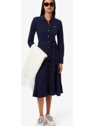 lacoste γυναικείο midi φόρεμα πόλο σεμιζιέ πικέ με κεντημένο λογότυπο flared fit - ef5299 μπλε σκούρ
