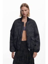desigual γυναικείο μπουφάν bomber με ανάγλυφο floral σχέδιο regular fit - 25wwew26 μαύρο