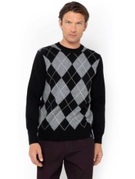 the bostonians ανδρικό πουλόβερ jacquard με γεωμετρικό σχέδιο regular fit - mr9030 μαύρο