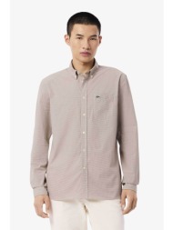 lacoste ανδρικό πουκάμισο gingham poplin με ψιλό καρό σχέδιο και τσέπη με κεντημένο λογότυπο regular