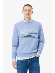 lacoste ανδρική μπλούζα φούτερ με λογότυπο και mountain motif classic fit - sh5884-00 μπλε ανοιχτό
