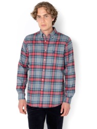 the bostonians ανδρικό πουκάμισο flannel button down με καρό σχέδιο και τσέπη με κεντημένο λογότυπο 