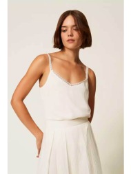 twinset γυναικείο αμάνικο τοπ με μετάξι straight fit - 252tt2411 εκρού