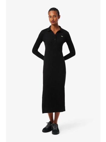 lacoste γυναικείο midi φόρεμα πόλο ribbed με κεντημένο σε προσφορά