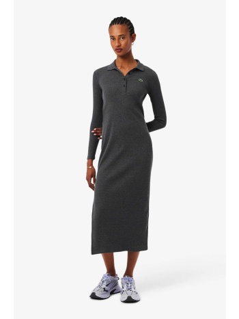 lacoste γυναικείο midi φόρεμα πόλο ribbed με κεντημένο σε προσφορά