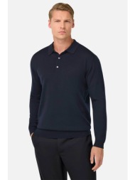 boggi milano ανδρική πλεκτή μπλούζα πόλο μονόχρωμη regular fit - bo25a039001 μπλε σκούρο