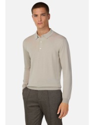 boggi milano ανδρική πλεκτή μπλούζα πόλο μονόχρωμη regular fit - bo25a039007 μπεζ