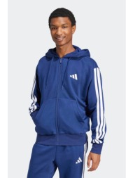 adidas ανδρική ζακέτα φούτερ με κουκούλα regular fit `essentials 3-stripes fleece` - jd1868 μπλε