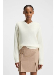hugo boss γυναικεία πλεκτή μπλούζα με λογότυπο `solanu` - 50545092 λευκό