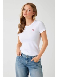 guess γυναικείο t-shirt μονόχρωμο με λογότυπο slim fit - w2yi44j1314 λευκό