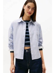 tommy jeans γυναικείο πουκάμισο με ριγέ σχέδιο cropped relaxed fit - dw0dw21455 γαλάζιο