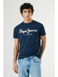 pepe jeans ανδρικό t-shirt μονόχρωμο με logo print `nos` - pm508210 μπλε σκούρο