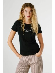 pepe jeans γυναικείο t-shirt μονόχρωμο με logo print - pl505202 μαύρο