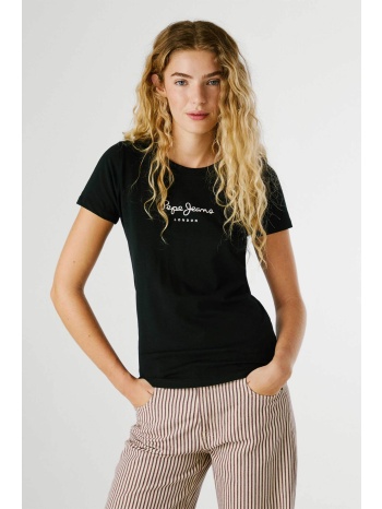 pepe jeans γυναικείο t-shirt μονόχρωμο με logo print 