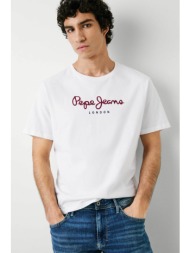 pepe jeans ανδρικό t-shirt μονόχρωμο με στρογγυλή λαιμόκοψη και logo print `eggo` - pm508208 λευκό
