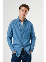 pepe jeans ανδρικό denim πουκάμισο slim fit `essentials` - pm3090014c0 denim blue