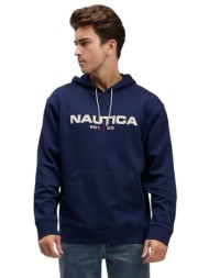 nautica ανδρική μπλούζα φούτερ με κουκούλα και λογότυπο regular fit - k57070 σκούρο μπλε