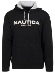 nautica ανδρική μπλούζα φούτερ με κουκούλα και λογότυπο regular fit - k57070 μαύρο