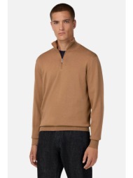 boggi milano ανδρική πλεκτή μπλούζα με half zip regular fit - bo25a038904 καφέ