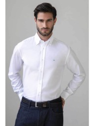 oxford company ανδρικό πουκάμισο button down μονόχρωμο με κεντημένο λογότυπο regular fit `sport` - z