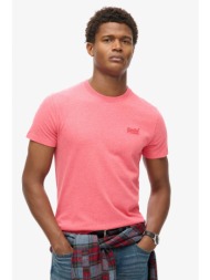 superdry ανδρικό t-shirt με κεντημένο λογότυπο slim fit `essential` - m1011245a ροζ