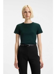 hugo boss γυναικείο τ-shirt με ανάγλυφο λογότυπο regular fit `deloris` - 50512002 πράσινο σκούρο