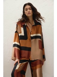 faithful the brand γυναικείο πουκάμισο με γεωμετρικό σχέδιο oversized fit - ff4608-jlc ταμπά