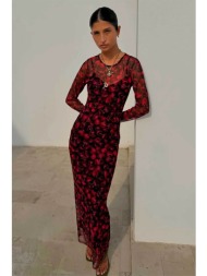 never fully dressed γυναικείο maxi φόρεμα με cherry print `cherry mesh soho` - nfddr3167rd10 κόκκινο