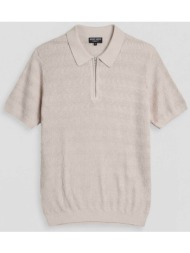 antony morato ανδρική πλεκτή πόλο μπλούζα με σχέδιο στην πλέξη regular fit - sw01579ya100071 μπεζ