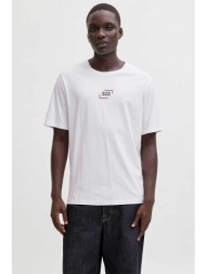 jack & jones ανδρικό t-shirt μονόχρωμο με logo print relaxed fit - 12268415 κρέμ