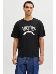 jack & jones ανδρικό t-shirt μονόχρωμο με logo print regular fit - 12290417 μαύρο