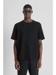 antony morato ανδρικό t-shirt ribbed με ανάγλυφο λογότυπο relaxed fit - ks02607100268 μαύρο