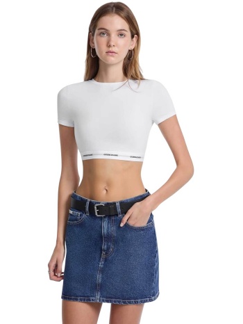 guess γυναικείο τοπ με λογότυπο cropped - w5yz02kbbu1 λευκό