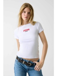 guess γυναικείο t-shirt με λογότυπο slim fit - w4yi64ka0h1 λευκό
