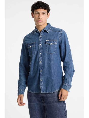 guess ανδρικό denim πουκάμισο με λογότυπο slim fit 