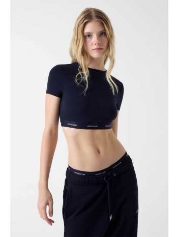 guess γυναικείο τοπ με λογότυπο cropped - w5yz02kbbu1 μαύρο