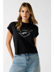 guess γυναικείο t-shirt με λογότυπο απο στρας - w6ri30i3z14 μαύρο